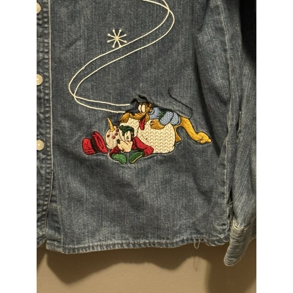 Disney Shopping Denim Holiday Christmas Embroidered Long Sleeve Top Size Large - Picture 5 of 8